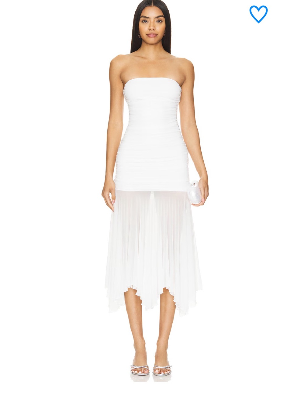 Superdown Strapless White Pleated Midi Dress